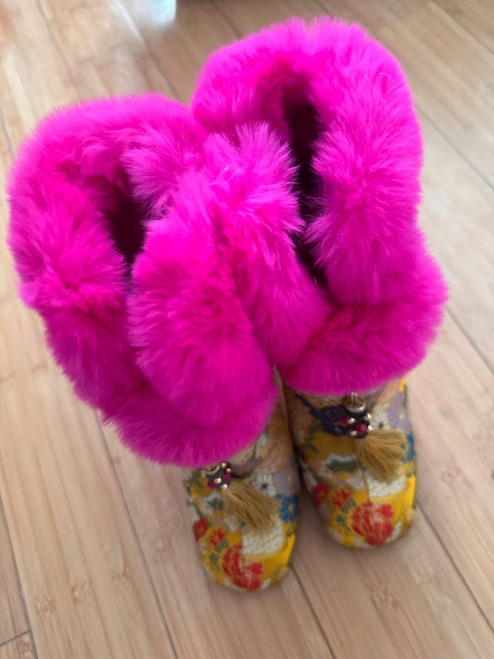 Christian Louboutin May Wong Floral & Rabbit Fur Boot - Picture 4 of 8
